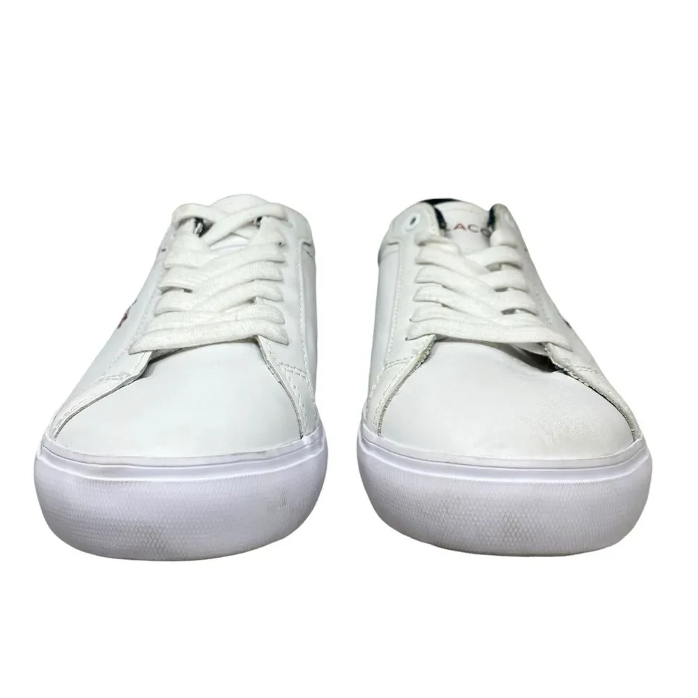 Lacoste Sneakers‎ Womens 7.5 White Leather Powercourt Preppy Americana Red Blue